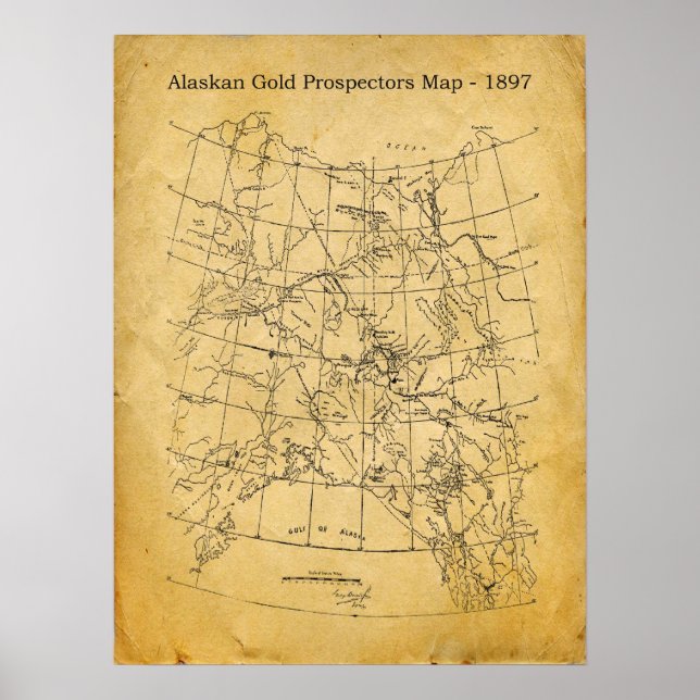 Póster Mapa de prospección de oro de Alaska - 1897 (Frente)