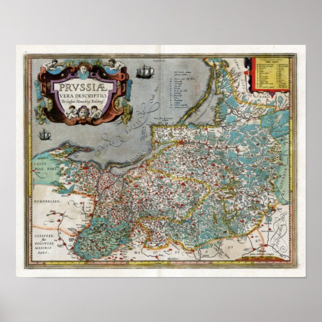 Póster Mapa de Prusia de 1584 (Frente)