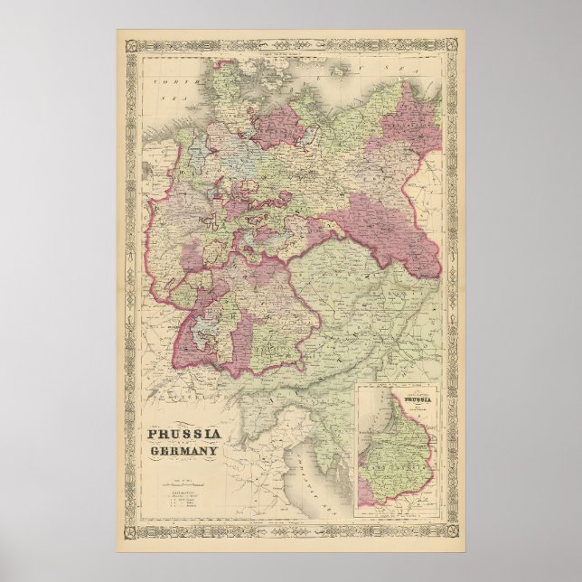 Póster Mapa de Prusia y el Imperio Alemán 1871 (Frente)