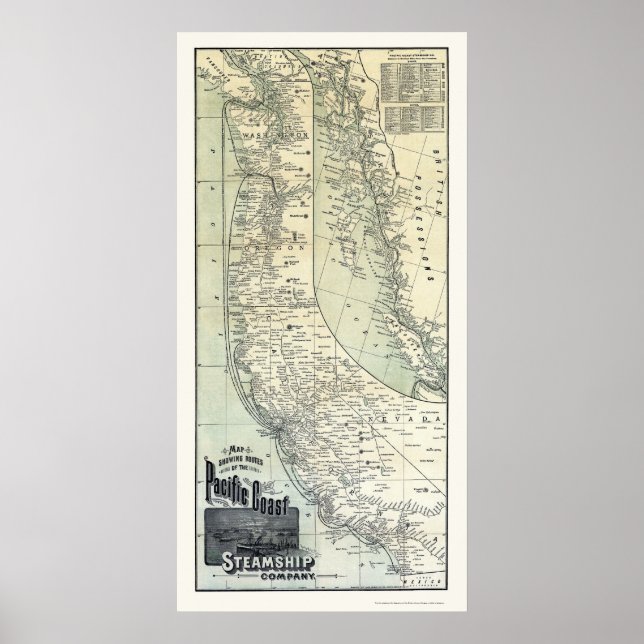 Póster Mapa de publicidad de rutas de vapor 1891 (Frente)