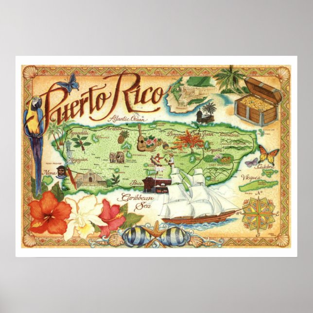 Póster Mapa de Puerto Rico (Frente)
