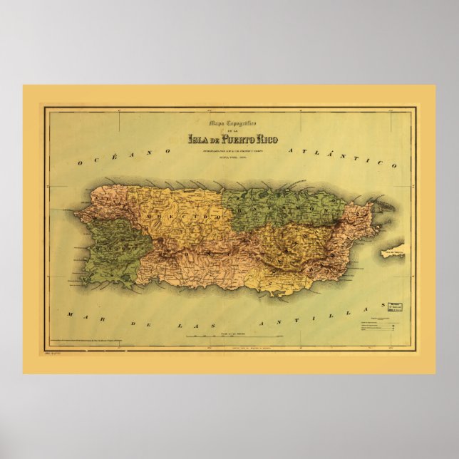 Póster Mapa de Puerto Rico (1886) (Frente)
