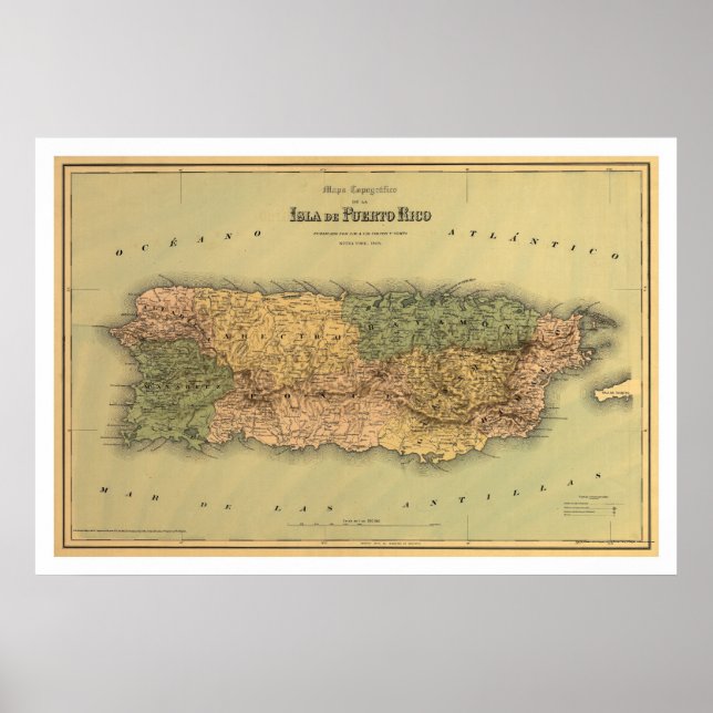 Póster Mapa de Puerto Rico por Colton 1886 (Frente)
