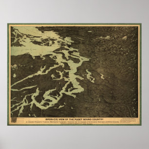 Póster Mapa de Puget Sound de 1891 - Washington, British 