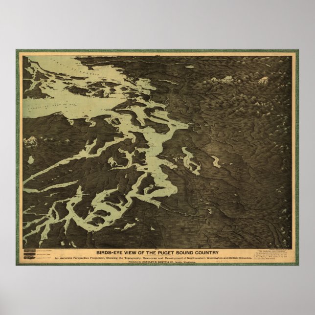 Póster Mapa de Puget Sound de 1891 - Washington, British  (Frente)