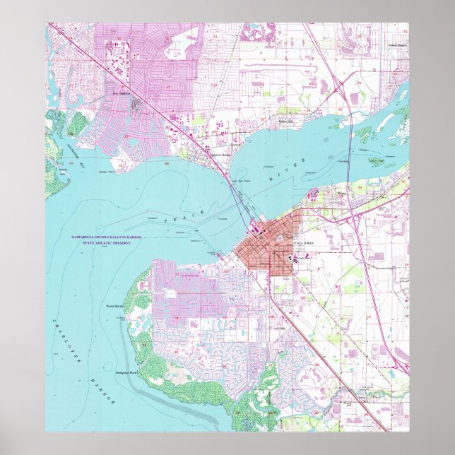 Póster Mapa de Punta Gorda y Port Charlotte Florida (1957 (Frente)