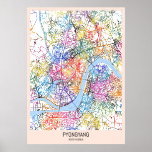 Póster Mapa de Pyongyang North Korea City