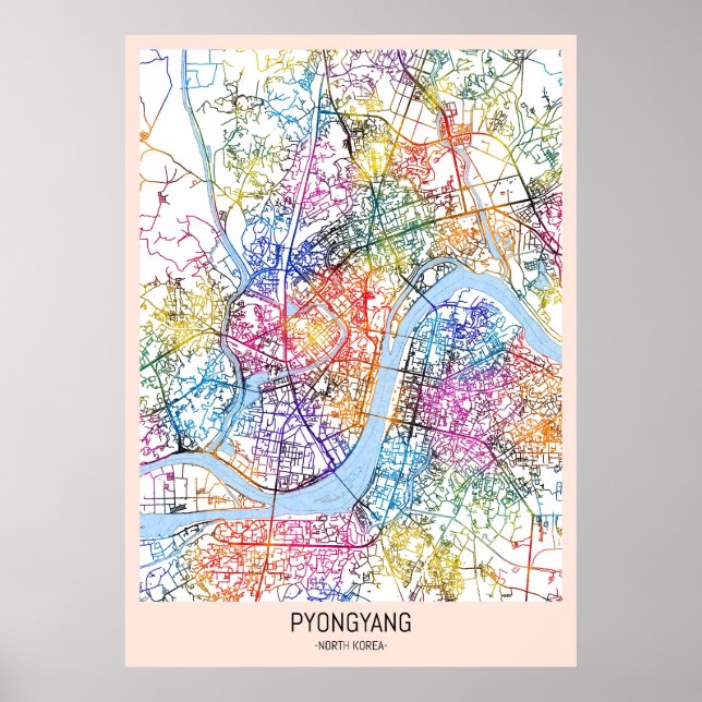 Póster Mapa de Pyongyang North Korea City (Frente)