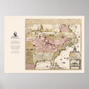 Póster Mapa de Quebec Nueva Francia América por franceses