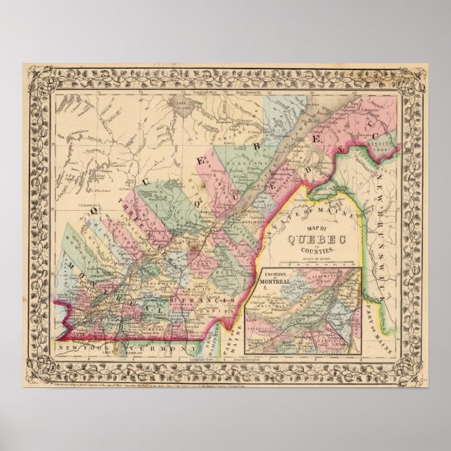 Póster Mapa de Quebec por Mitchell (Frente)