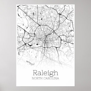 Póster Mapa de Raleigh - Carolina del Norte - Poster del