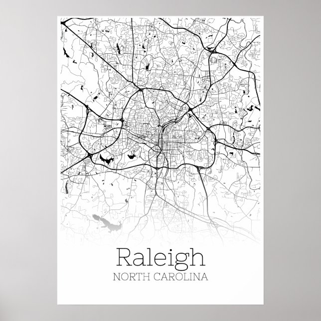 Póster Mapa de Raleigh - Carolina del Norte - Poster del  (Frente)