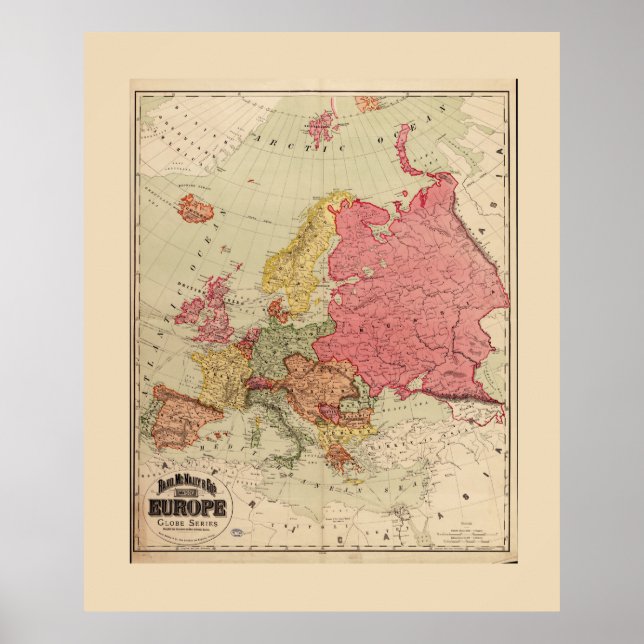 Póster Mapa de Rand McNally de Europa (1894) (Frente)