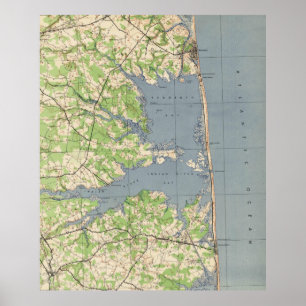 Póster Mapa de Rehoboth y Bethany Beach DE (1944)