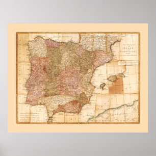 Póster Mapa de Reinos de España y Portugal de R Sayer 177