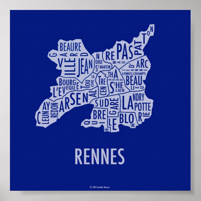Póster Mapa de Rennes France (Frente)
