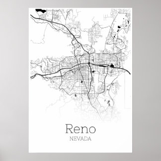 Póster Mapa de Reno - Nevada - Poster de Mapa de Ciudad