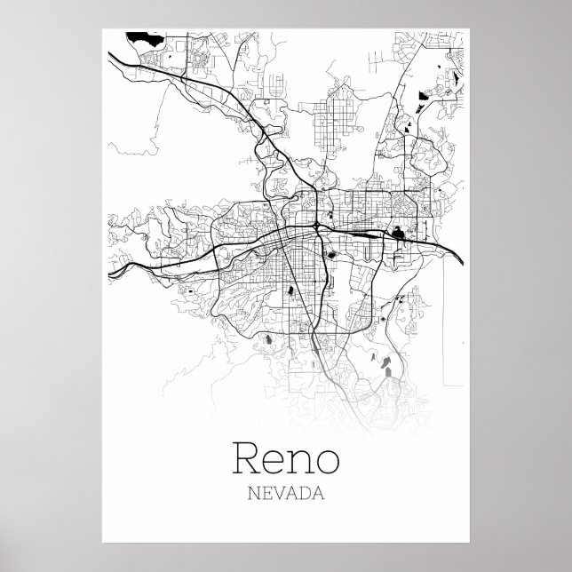 Póster Mapa de Reno - Nevada - Poster de Mapa de Ciudad (Frente)