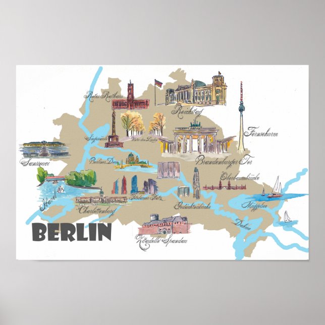 Póster Mapa de resaltados de Berlín (Frente)