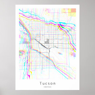Póster Mapa de resumen blanco simple de Tucson Arizona