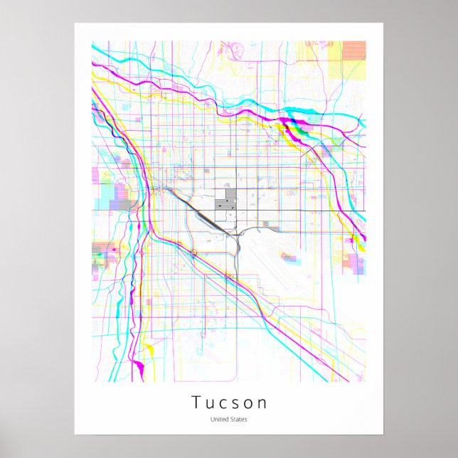 Póster Mapa de resumen blanco simple de Tucson Arizona (Frente)