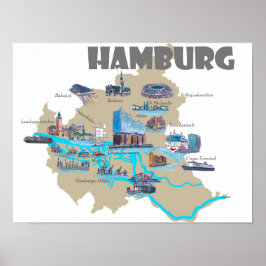 Póster Mapa de resumen de Hamburgo