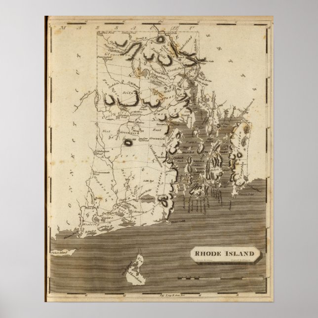 Póster Mapa de Rhode Island por Arrowsmith (Frente)