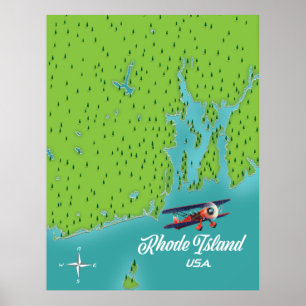 Póster Mapa de Rhode Island USA