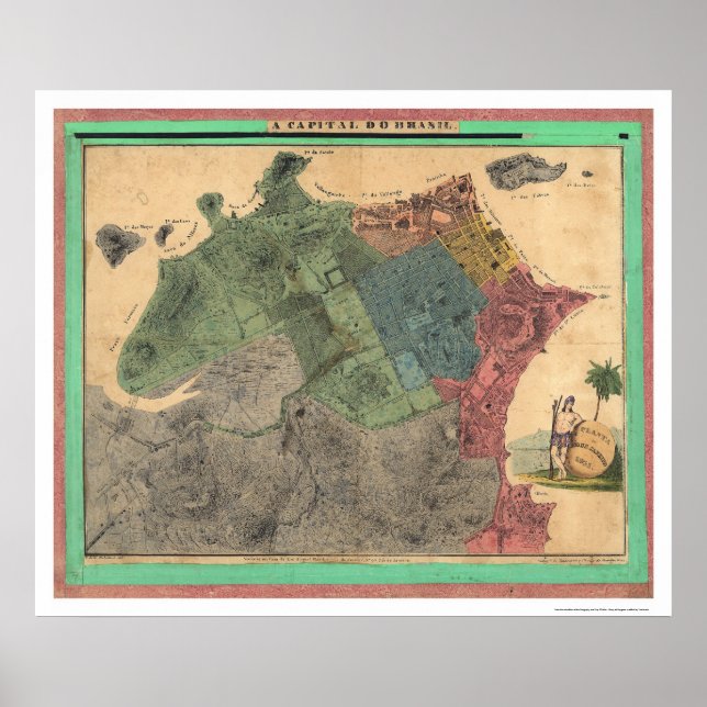 Póster Mapa de Río de Janeiro Brasil 1831 (Frente)