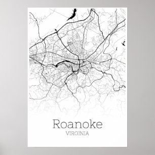 Póster Mapa de Roanoke - Virginia - Poster del Mapa de la