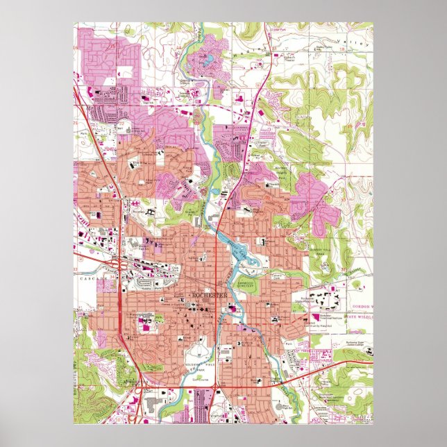 Póster Mapa de Rochester Michigan (1972) (Frente)