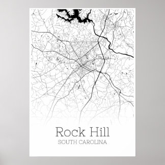 Póster Mapa de Rock Hill - Carolina del Sur - Poster del 