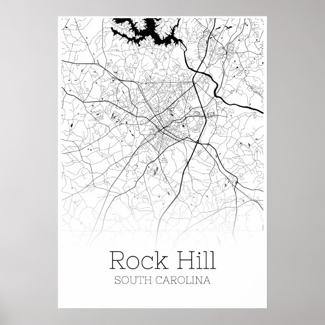 Póster Mapa de Rock Hill - Carolina del Sur - Poster del  (Frente)