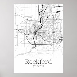 Póster Mapa de Rockford - Illinois - Poster de Mapa de la