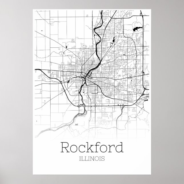 Póster Mapa de Rockford - Illinois - Poster de Mapa de la (Frente)