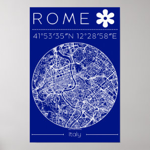 Póster Mapa de Roma en cartel blueprint – Diseño circular