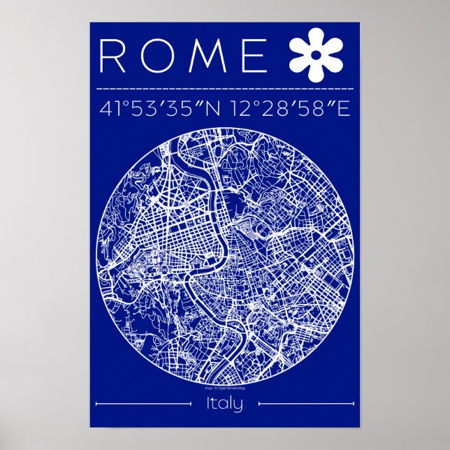 Póster Mapa de Roma en cartel blueprint – Diseño circular (Frente)