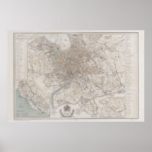 Mapa de Roma Italia 1869 Reproducción