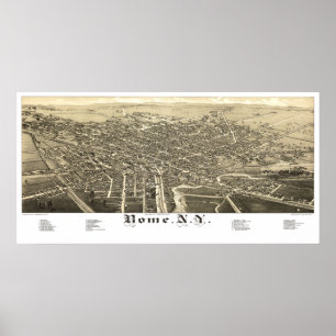 Póster Mapa de Roma, Nueva York de 1886
