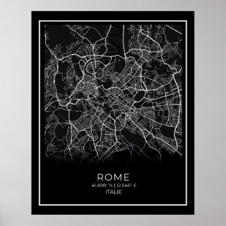 Póster Mapa de Roma - Poster del Mapa Negro de Roma