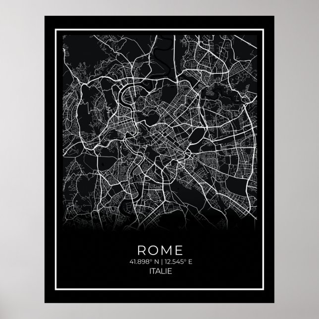 Póster Mapa de Roma - Poster del Mapa Negro de Roma (Frente)