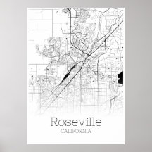 Mapa de Roseville - California - Poster de Mapa de