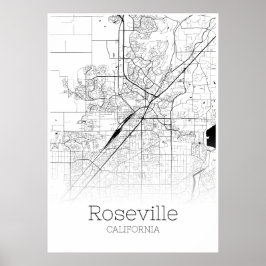 Póster Mapa de Roseville - California - Poster de Mapa de