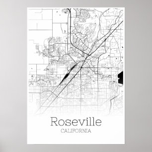 Póster Mapa de Roseville - California - Poster de Mapa de