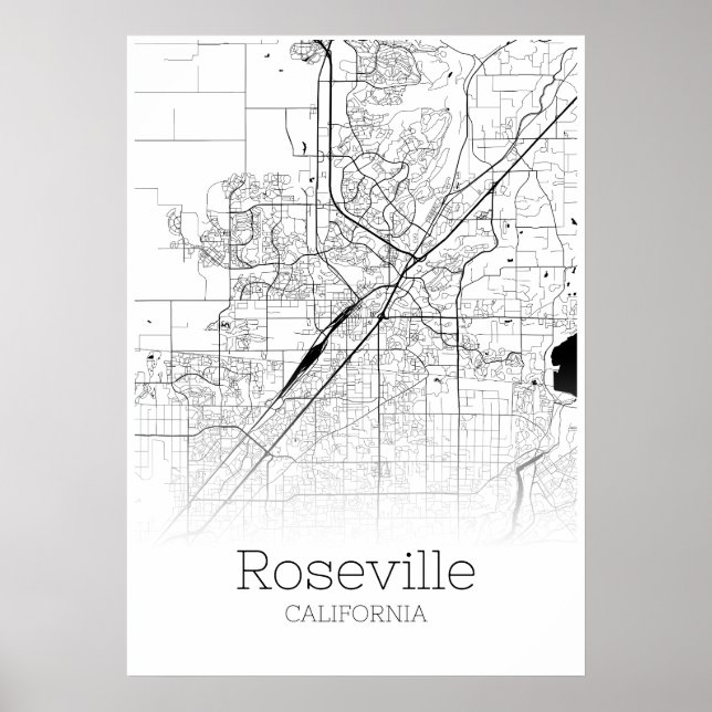 Póster Mapa de Roseville - California - Poster de Mapa de (Frente)