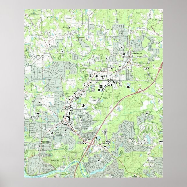 Póster Mapa de Roswell Georgia (1992) (Frente)