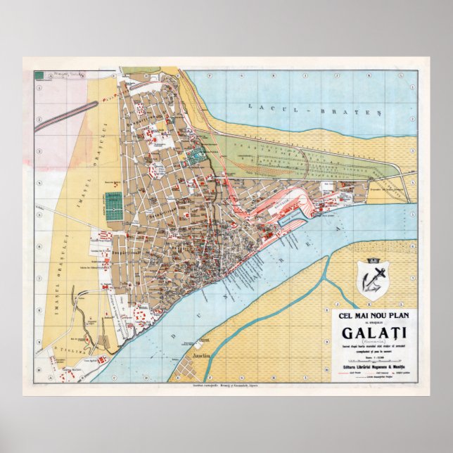 Póster Mapa de Rumanía de Galati Vintage (1914) (Frente)