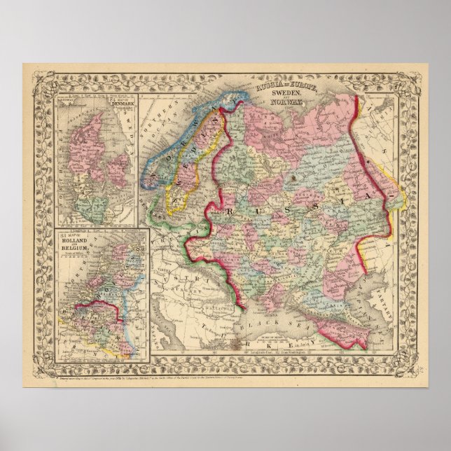 Póster Mapa de Rusia, Suecia y Noruega de Mitchell (Frente)