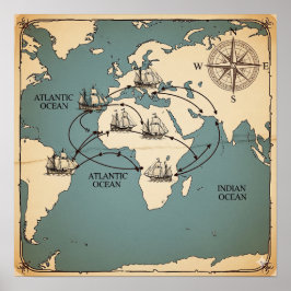Póster Mapa de ruta comercial histórica