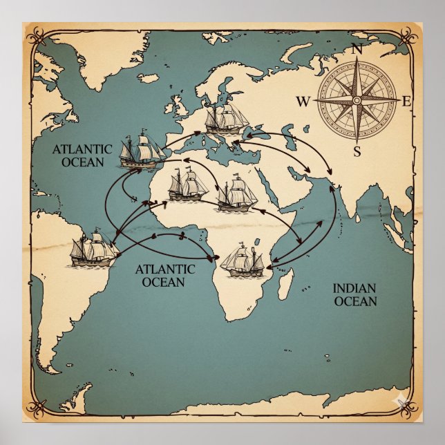 Póster Mapa de ruta comercial histórica (Frente)